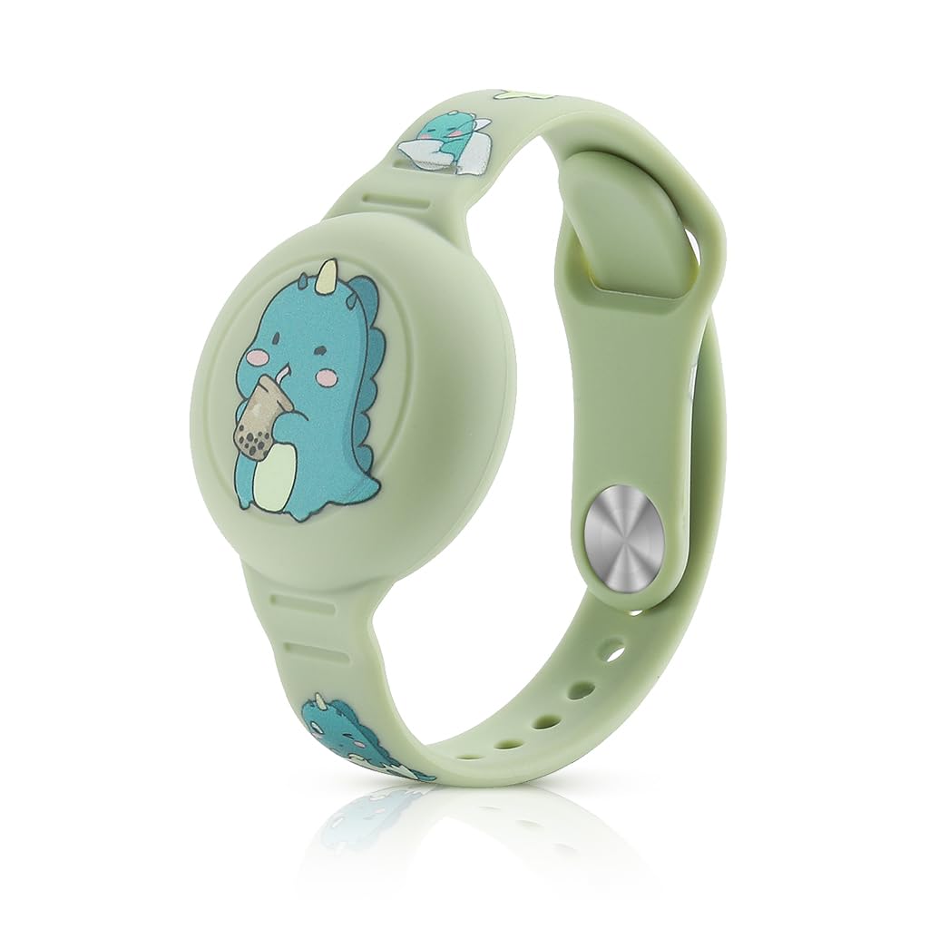 ZORBES Kids AirTag Bracelet Cartoon Dino Silicone Bracelet for AirTag Anti-lost AirTag Bracelet Waterproof Full Cover Protection Silicone Cover for AirTag 9 Inches Adjustable Wrist Band for AirTag