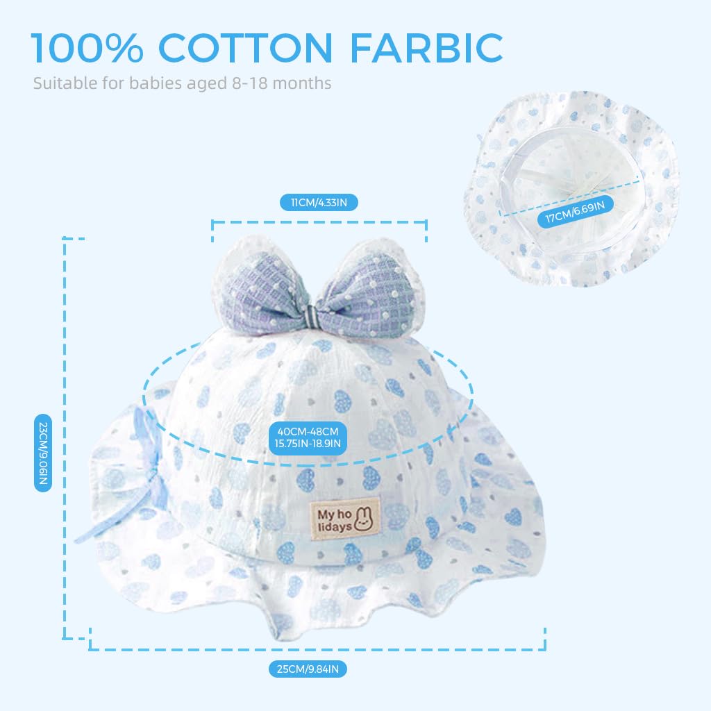 SNOWIE SOFT Baby Cap for Girls with Adjustable Bow Drawstring | Summer Sun Hat 3–18 Months Blue
