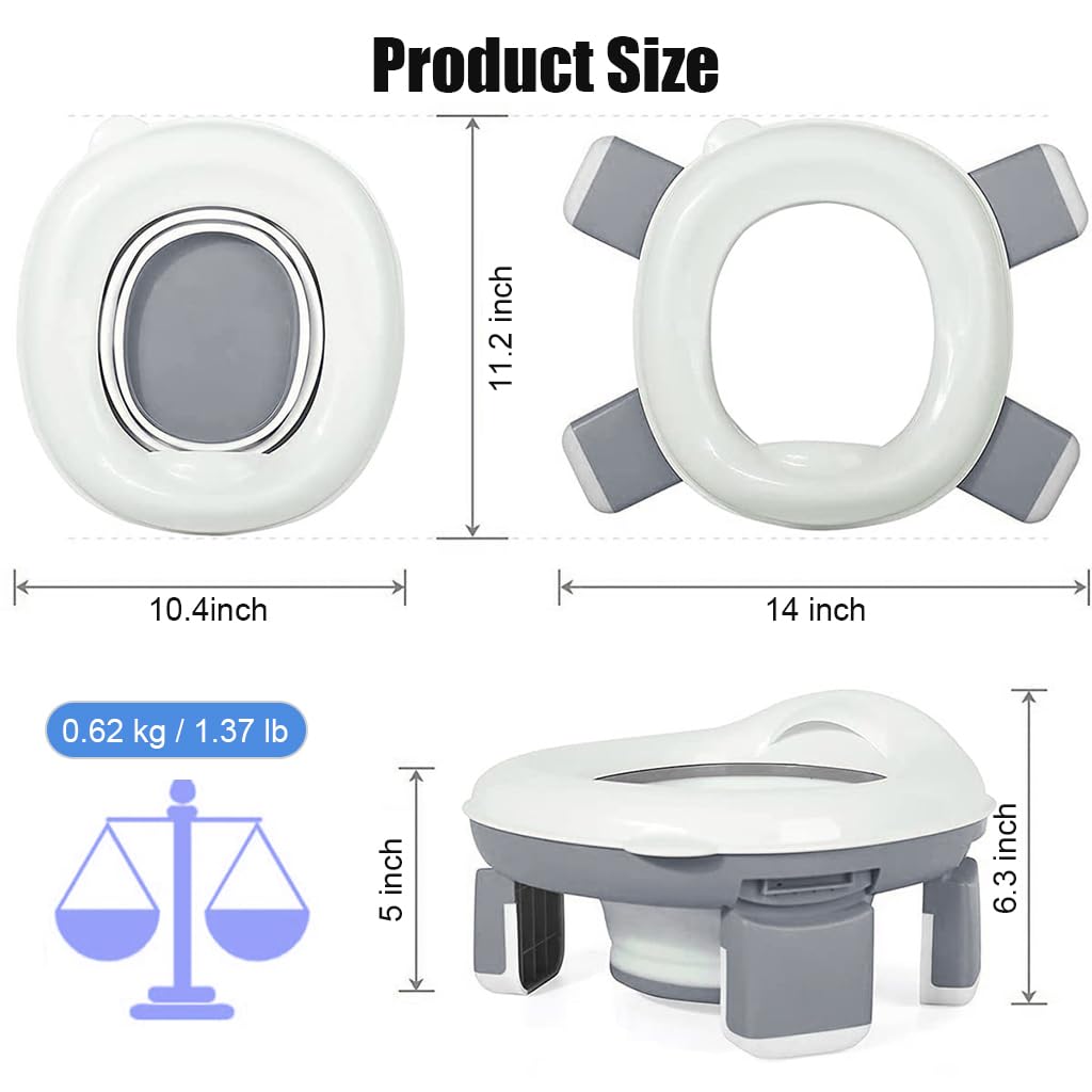 SNOWIE SOFT® Potty Seat for Kids 3-5 years, Portable Potty Seat for Kids Travel Baby Toilet Seat for Kids, Potty Training Seat Baby Potty Seat for 0 to 5 Years with Storage Bag & 20Pcs Trash Bag, Grey