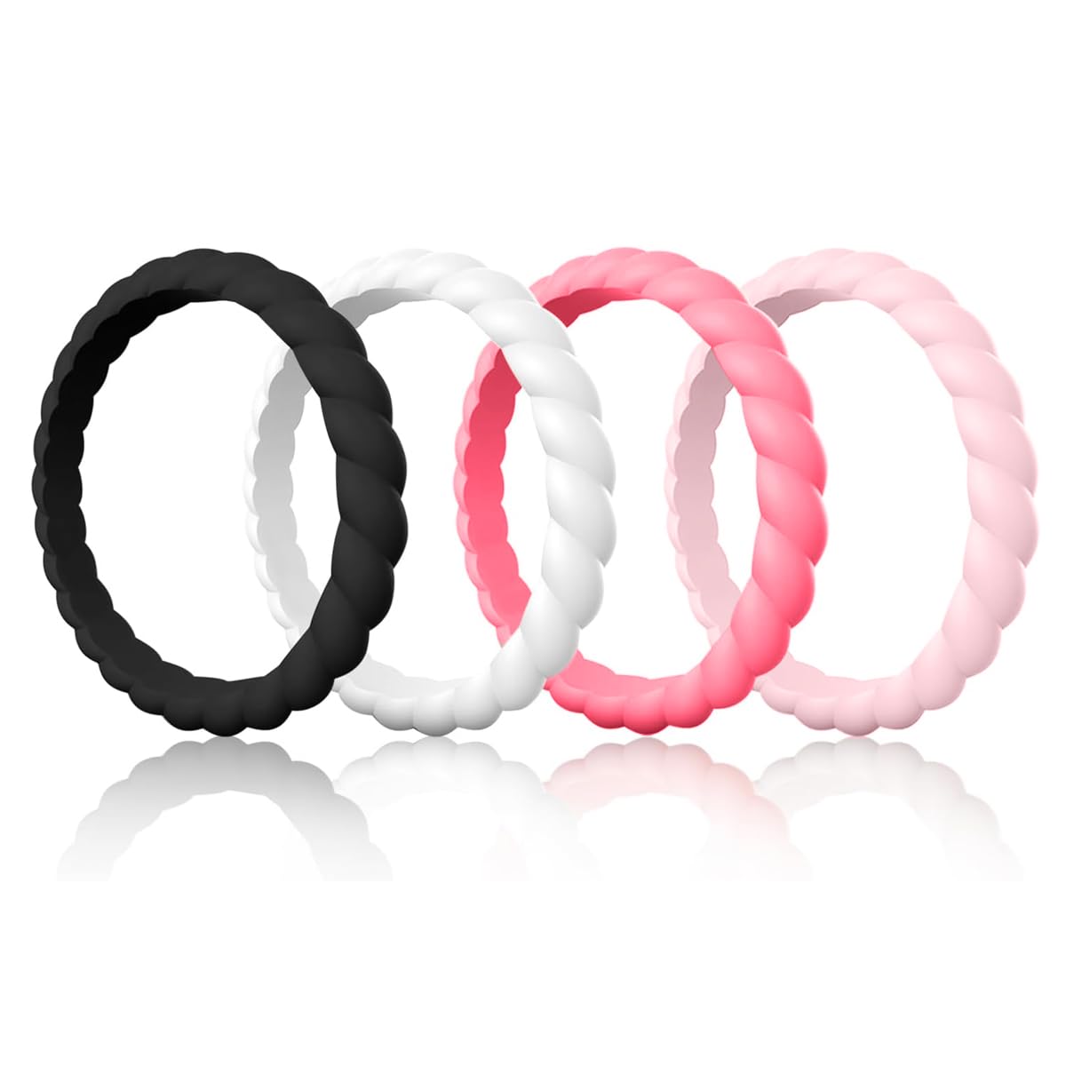 SANNIDHI 4pcs Rings for Women Silicone Rubber Stackable Ring, Sport Style Thin Braided Wedding Rings Bands, Promise Ring - Size 9