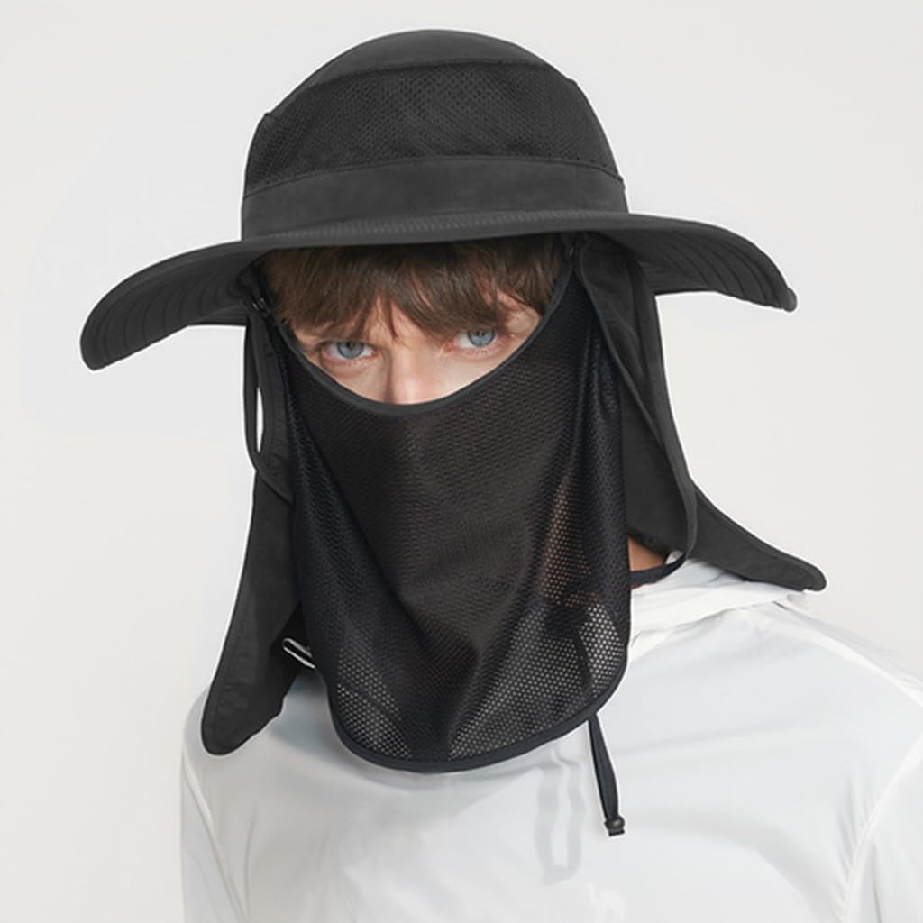 GUSTAVE Hat Cap for Men with 7 in Wide Brim and Detachable Neck Flap | UV Sun Protection for Hiking
