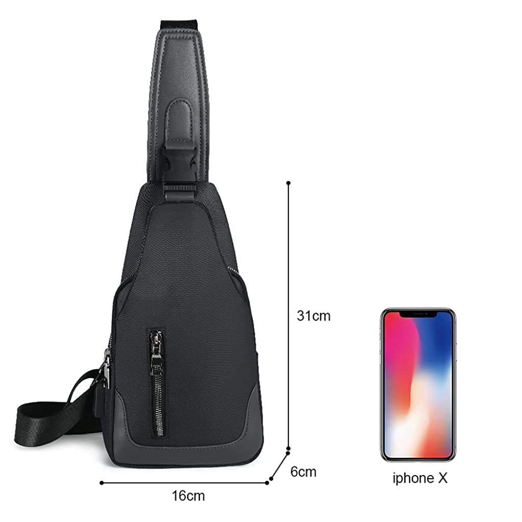 PROBEROS Crossbody Bag for Travel and Outdoor Use with USB Port and 6.3×2.4×12 in Capacity | Black Nylon for Men and Women