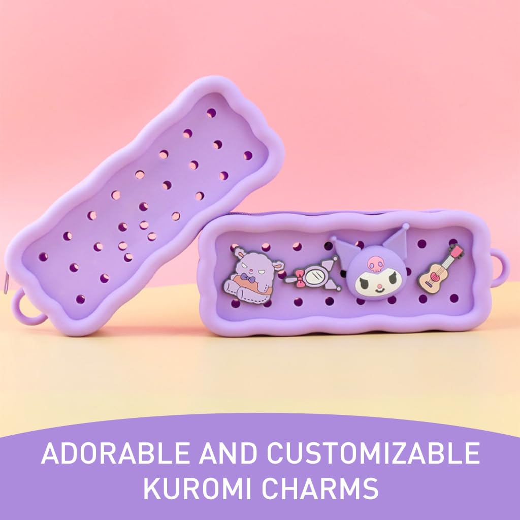 Climberty Pencil Pouch for Kids with DIY Kuromi Charms 21.5x6x8cm Purple Silicone | Cute Gift for Girls