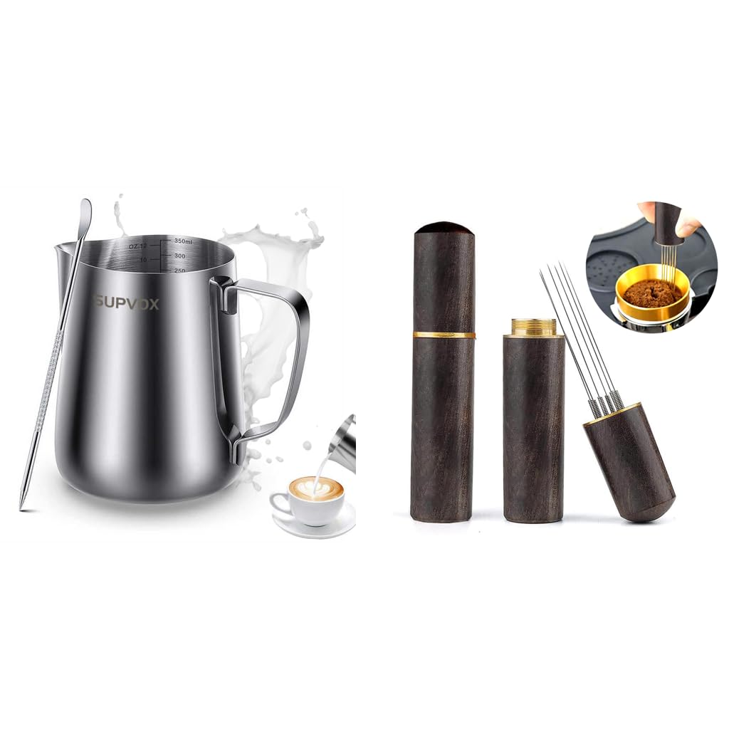 Zeitel Milk Frothing Pitcher 12oz with Scale and Latte Art Pen for Barista Coffee | Stainless Steel