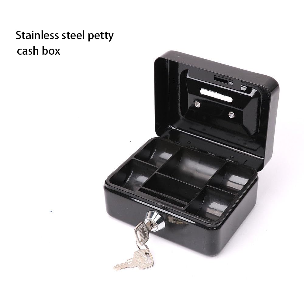 ZIBUYU Cash Box with Lock Portable Coin Box with Keys Money Storage Case Piggy Bank with 6 Compartments, Portable Metal Cash Box with Lock Small Locker Box for Money (4.92 x 3.74 x 2.36 Inch) - Black