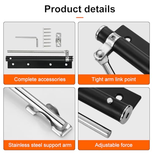 Serplex® Automatic Door Closer, Quiet Slow Closing Door, Adjustable Tension & Opening Limit, Stainless Steel Surface-Mounted Easy Door Closer, Universal Fit