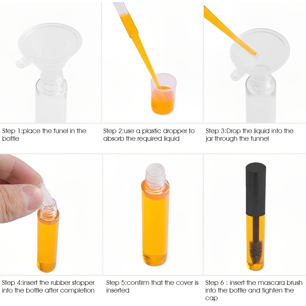 MAYCREATE Empty Mascara Bottle for Castor Oil with 10ml Tubes and Funnels | PETG Travel Kit