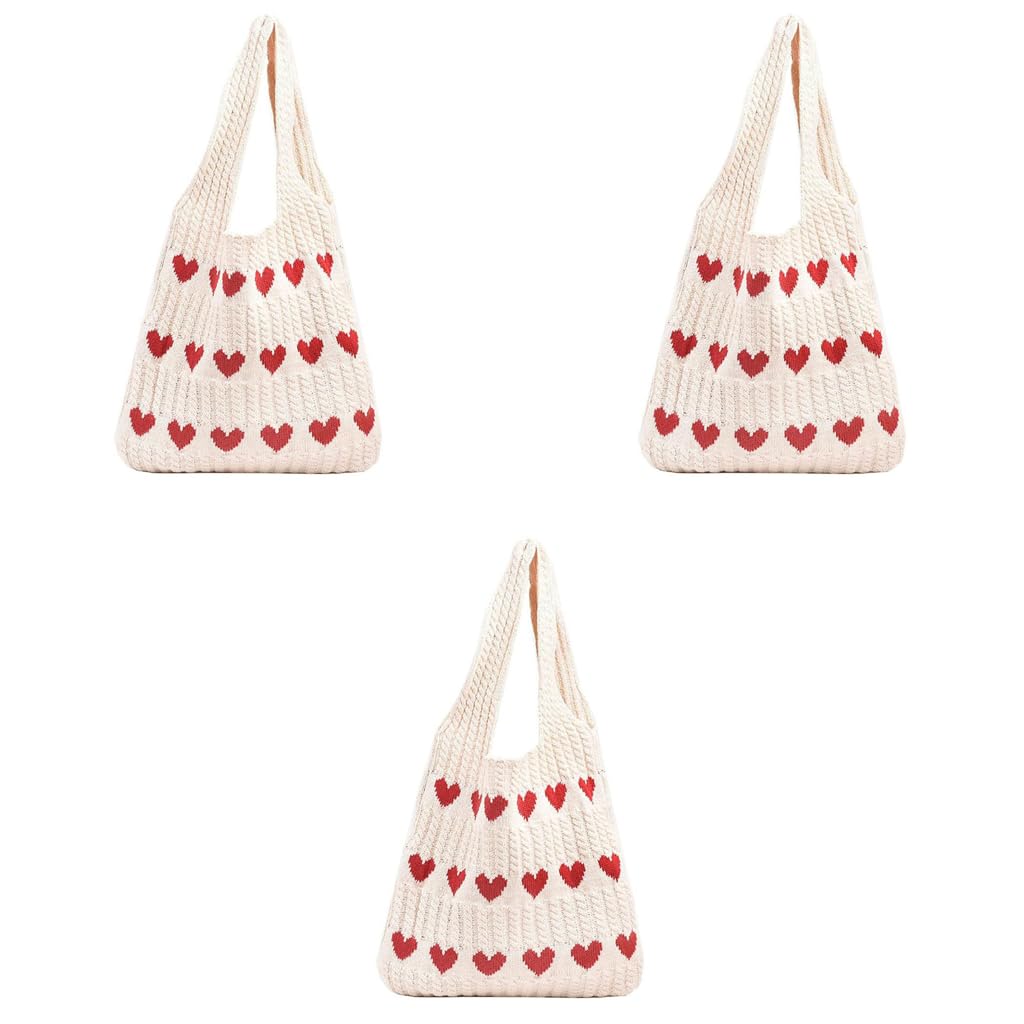 Zibuyu Crochet Heart Tote Bag for Daily Wear and Beach Use with Plush Charm | 3PCS Set