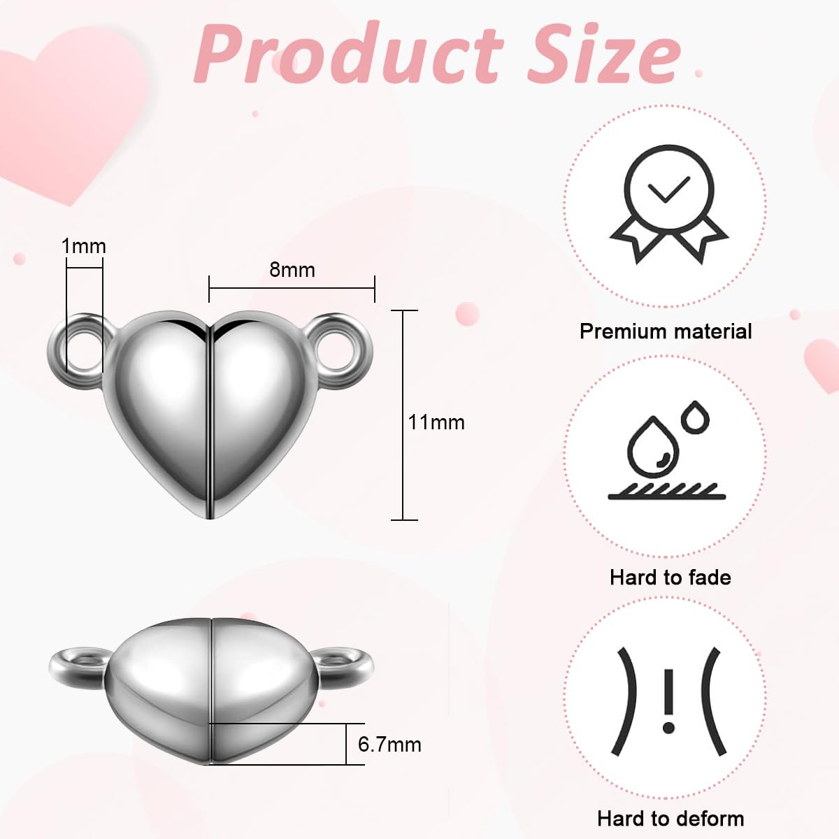 HASTHIP® 14 Pcs Matched Heart Charms DIY Jewelry Making Magnetic Heart Charms Color Metal Magnetic Heart Charms for DIY Couple Bracelet, Friendship Bracelet, Necklace, DIY Crafts