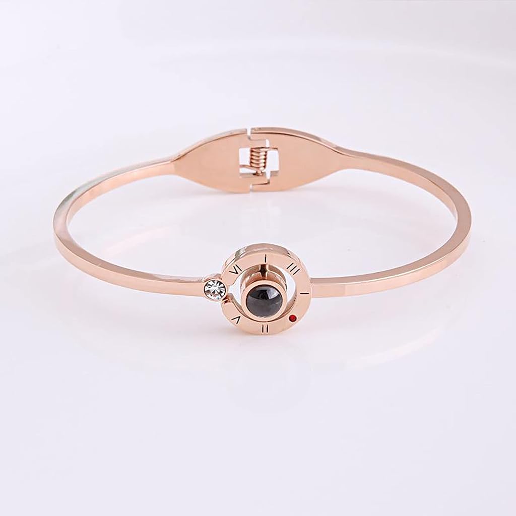 ZIBUYU® Women Bangle Rose Golden Bracelet for Women Creative 'I LOVE U' Projection Bangle Gift for Ladies Jewelry Gift for Women Girl