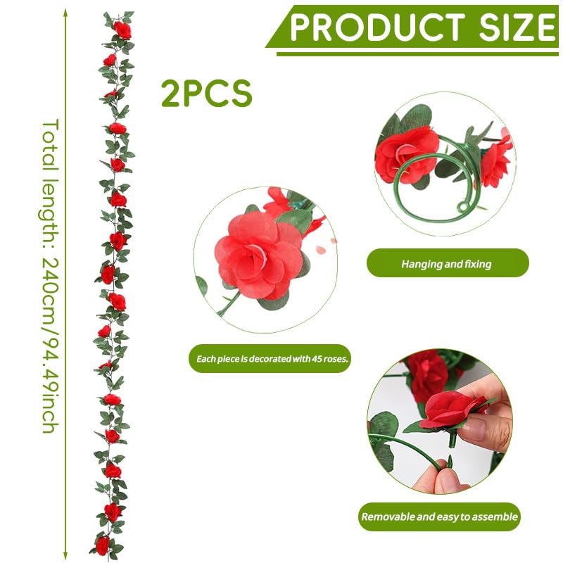 Supvox Artificial Flowers for Decoration with 2.4m Hanging Vines and Red Camellia Blooms | Perfect for Weddings and Home Decor
