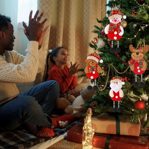 HASTHIP® Cotton 8PCS Christmas Tree Decoration Red Santa Snowman Reindeer Bear Dolls Hanging Ornaments with String for Xmas Home Decor Door Window