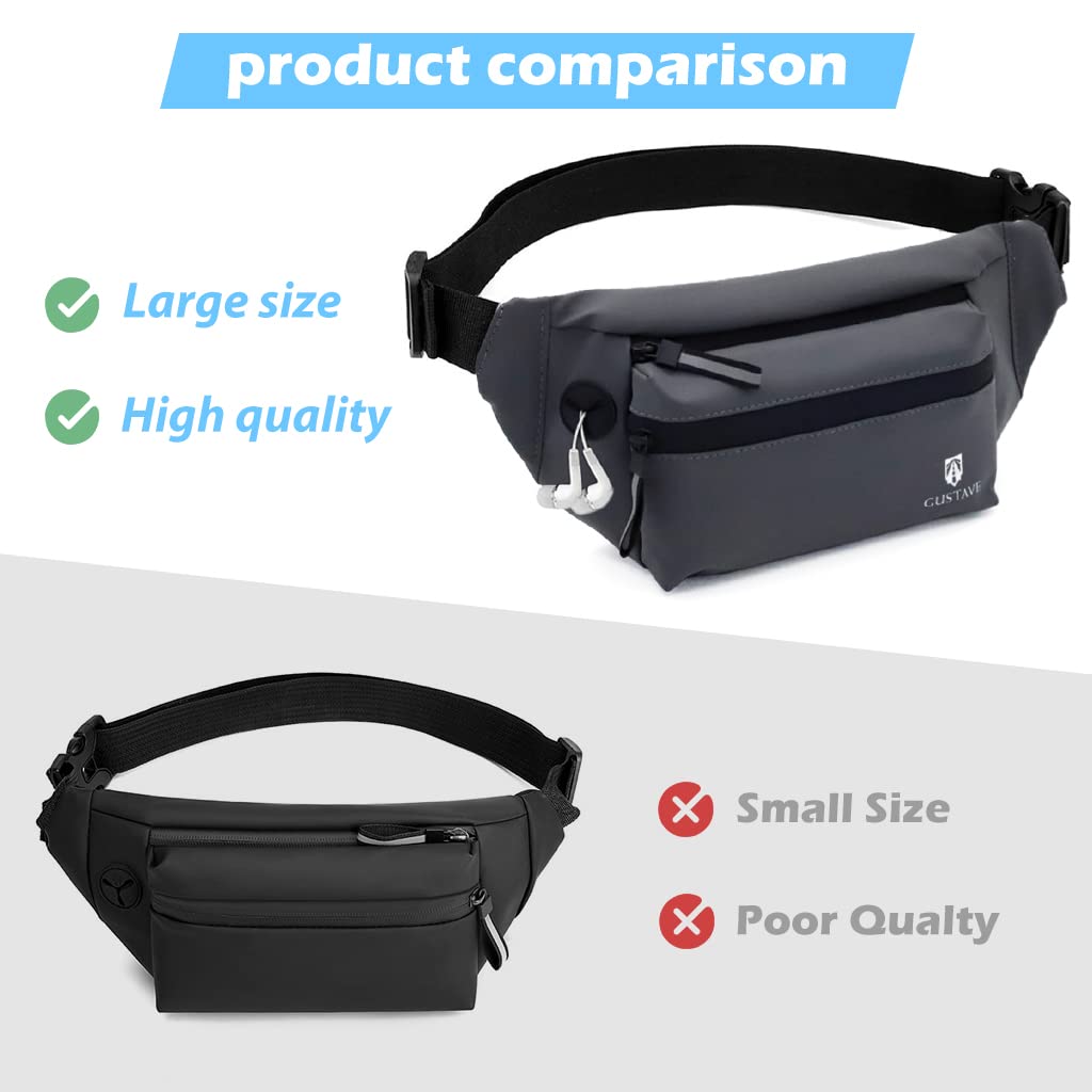 GUSTAVE Large Waterproof Sling Backpack Chest Bag Waist Bags Fanny Pack Cross Body Travel Bag BumBag Men Women Fanny Pack for Hiking Travel Camping Running Sports Outdoors with Adjustable Strap (Grey)