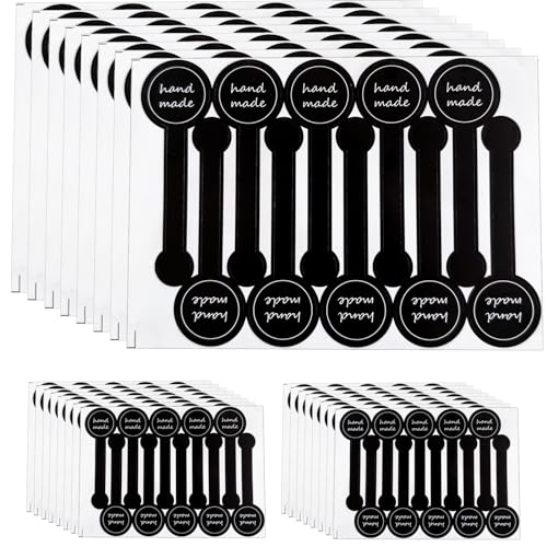 HASTHIP 300 Pcs Handmade Food Baking Label Stickers, Self-Adhesive Tamper-Proof Sealing Strip Labels, Black Striped Long Label for Artisan Bakery Craft Art and Other Decorative Labels