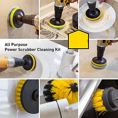 STHIRA® 24PCS Power Drill Scrubber Brush Attachment Set Scrub Pads for Bathroom Surfaces Floor Tub Shower Grout Tile Without Drill Machine Yellow Pack of 1