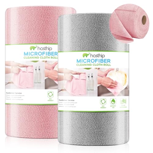 HASTHIP® 100Pcs Microfiber Cleaning Cloth Roll Pre-Cut Tear Away Highly Absorbent Kitchen Towels Multipurpose Cleaning Cloths for Spills Streak-Free Surfaces Reusable Dusting Cloth for Home