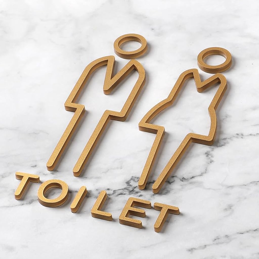 OFIFO® Acrylic Adhesive Backed Men's and Women's Bathroom Sign, Bathroom Door Signs, Restroom Signs for Business,Bathroom Signage (Golden)-Gold