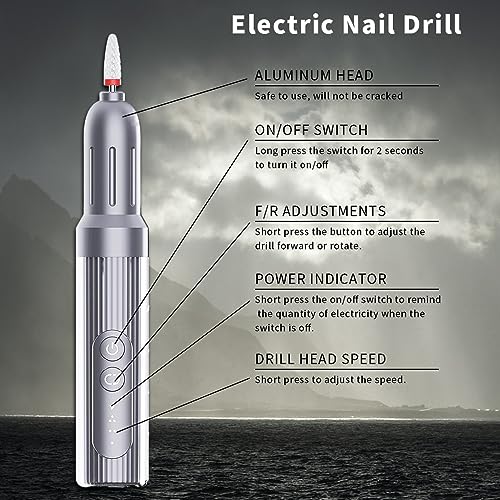 MAYCREATE® Nail Drill Machine with 12 Drill Bits 6 Speeds USB Nail Drill Machine for Acrylic Gel Nail, Salon Nail Drill Machine Portable Manicure Pedicure Drill for Nair Art, DIY Nail Extension