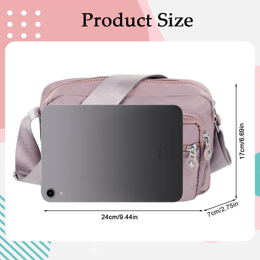 Zibuyu Womens Crossbody Bag for Travel with Multi Pocket Design and Waterproof Nylon | Pink