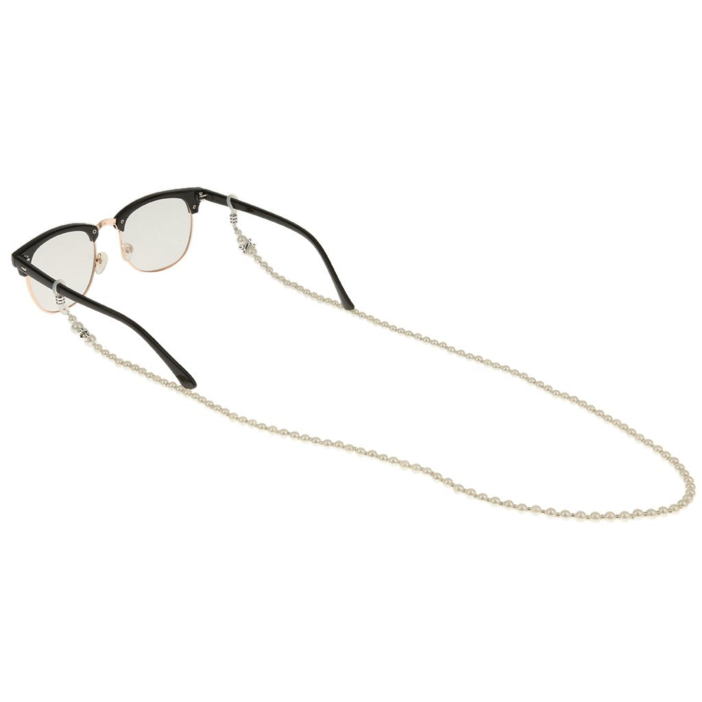 SANNIDHI Eyeglasses Chain Holder for Sunglasses and Reading Glasses with Imitation Pearl Beads | Unisex White Accessory