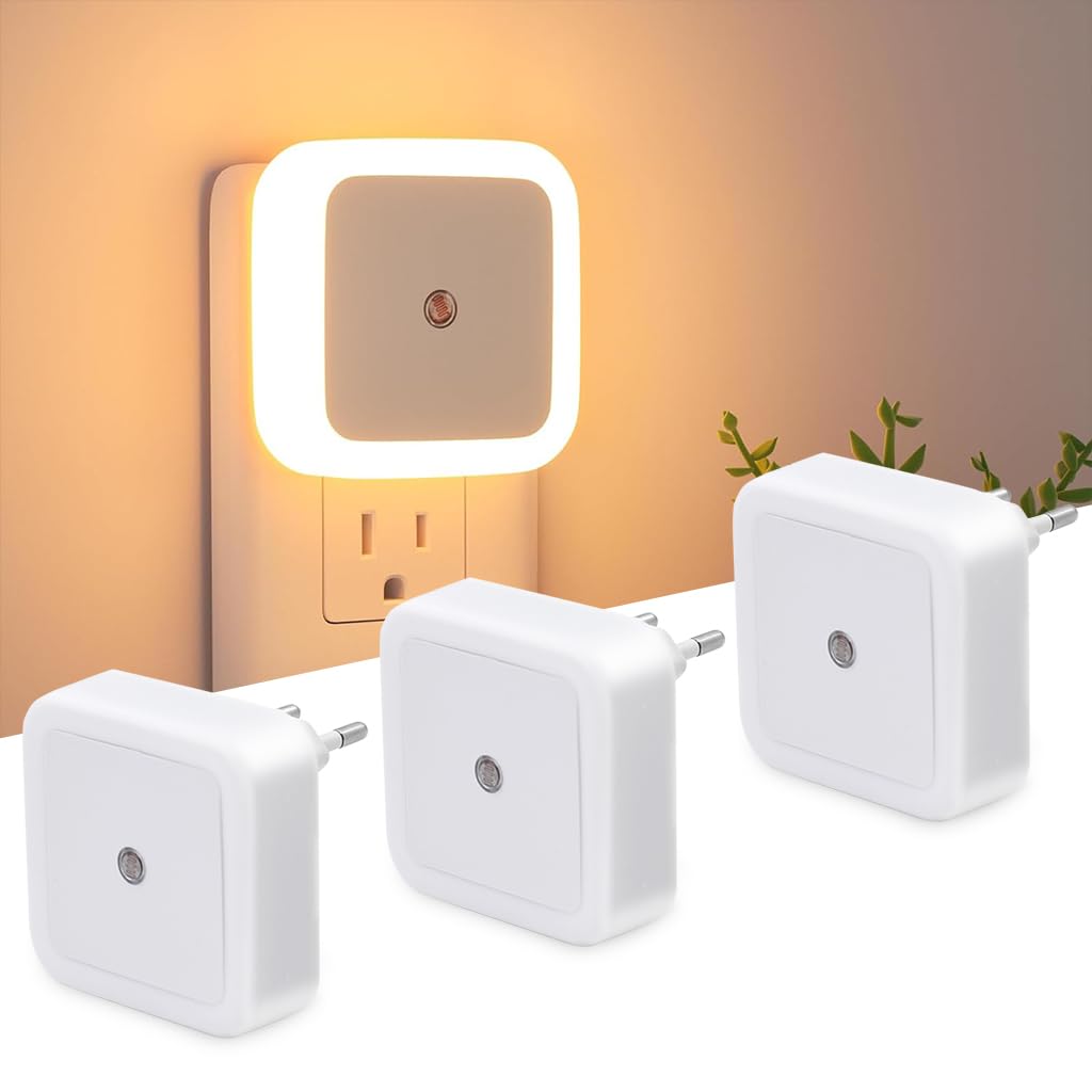 ELEPHANTBOAT LED Night Light for Bedroom and Hallway with Photocell Sensor | 3Pcs 2.4in Plug-In Warm Light