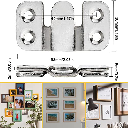 HASTHIP® 4 Pairs Stainsteel Steel Flush Mount Bracket, Interlocking Furniture Connector, Flush Mounting Clamp for Large Picture Display Art Gallery Wall Mount Hardware, 2 inches (Without Screws)