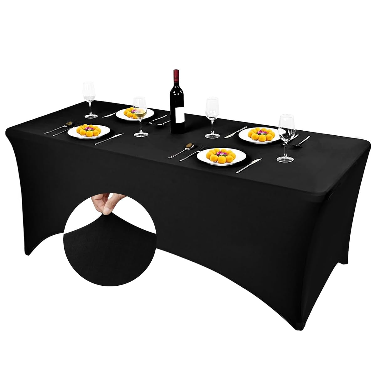 HASTHIP® 5.3ft Table Cloth Stretchy Table Cloth for Rectangular Table Oblong Table Fitted Events Stretch Black Table Cover for Party, Wedding, Cocktail, Banquet, 5.3ft x2.49x2.42 inches