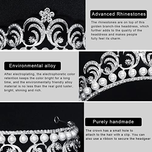 PALAY® Crown for Women Queen Rhinestone Pearls Crown Crystal Princess Crown Tiara Parties Crown for Ladies Girls Bride Hair Accessories Tiara