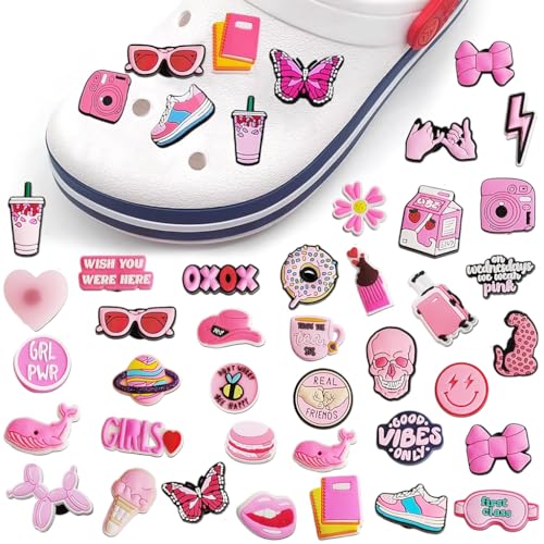 HASTHIP® Rubber 70PCS Pink Shoe Decoration Charms For Bubble Slides Sandals Clogs