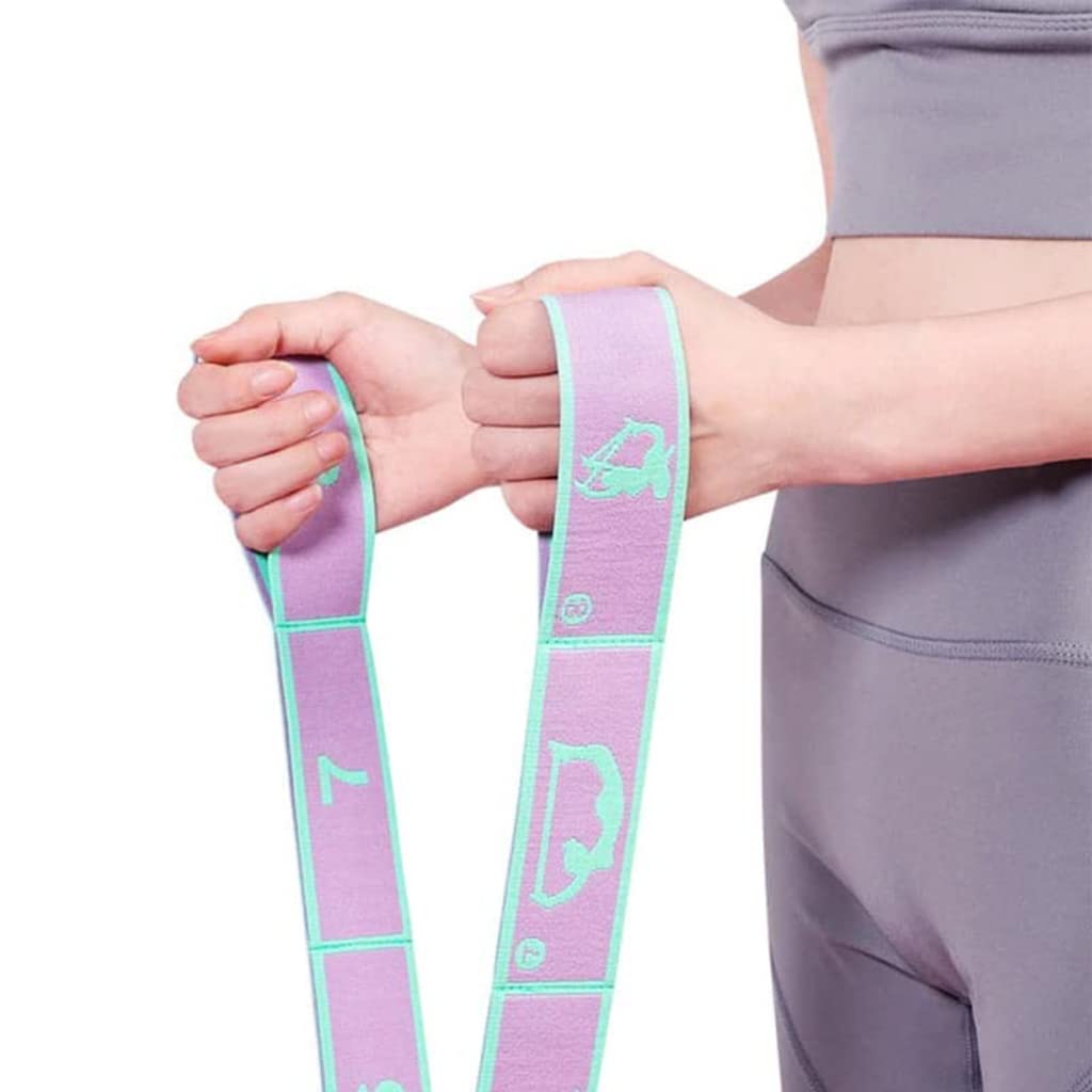 Proberos Yoga Belt for Flexibility Training with 8 Loops and Printed Positions 85x4 cm | Polyester Cotton Strap