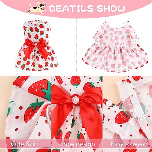 Qpets® Summer Female Dog Dress for Small Dogs Kitten Dog Clothes Clothing Cute Strawberry Bow Print Princess Dress for Puppies, Kittens, Chihuahua, Maltese, Pug, Papillon(Suitable for 3-3.5kg)