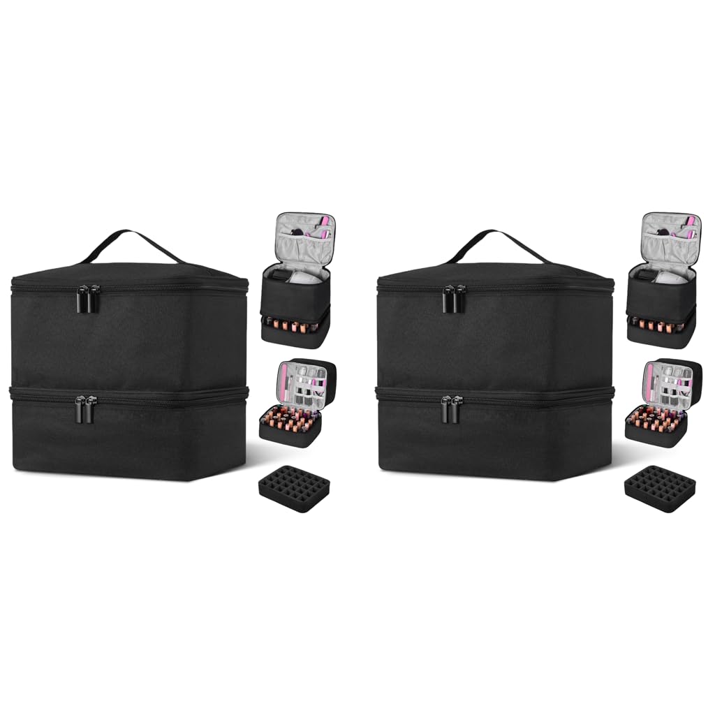 MAYCREATE Nail Polish Organizer for Travel with Dual Layer Design 30 Bottles 15ml | PU Carrying Case