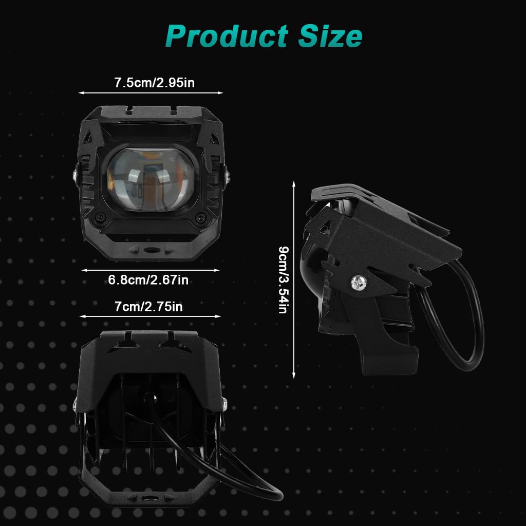 STHIRA Motorcycle Headlights 2Pcs with Dual-Color LEDs for Motorbikes | Waterproof Fog Lights