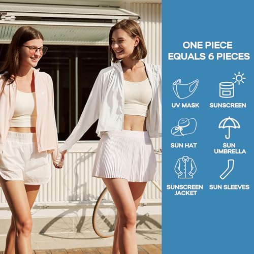 Venzina® Women's UPF 50+ Lightweight Athletic Jacket Long Sleeve Sunscreen Protective Clothing UV Sun Protection Full Zip Cooling Hoodie for Women for Outdoor Hiking, White-2, S