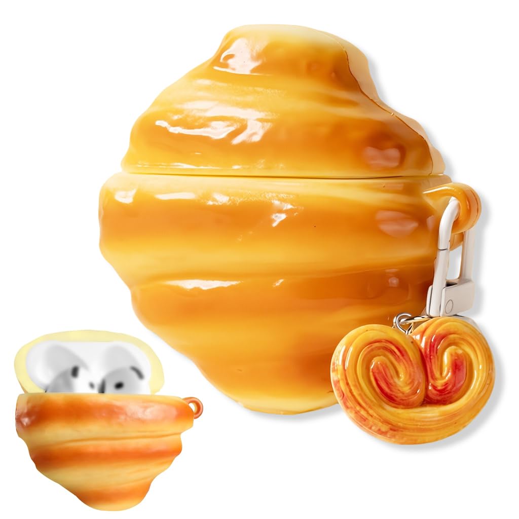 ZORBES Airpod 4 Case Cover with Cartoon Croissant Design and Clasp Bag Charm | PVC Protective Shell