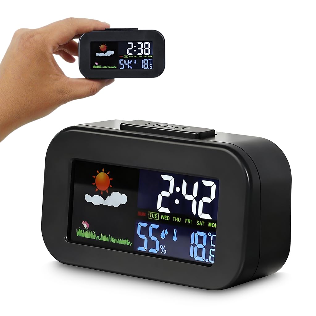 Serplex LCD Digital Timer Clock for Home with Snooze Mode and Color Display | Time Date Temperature Humidity