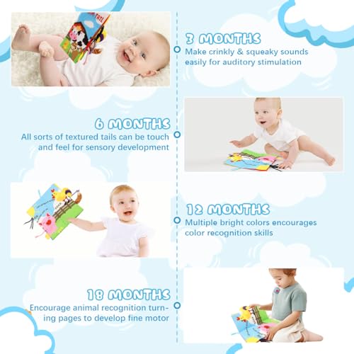 SNOWIE SOFT® Farm Cloth Books for Babies 0 to 3 Years Soft Toys Sensory 6-12 Months with 3D Touch Feel High Contrast Dimensional Tail Early Educational Waterproof Baby 3PCS