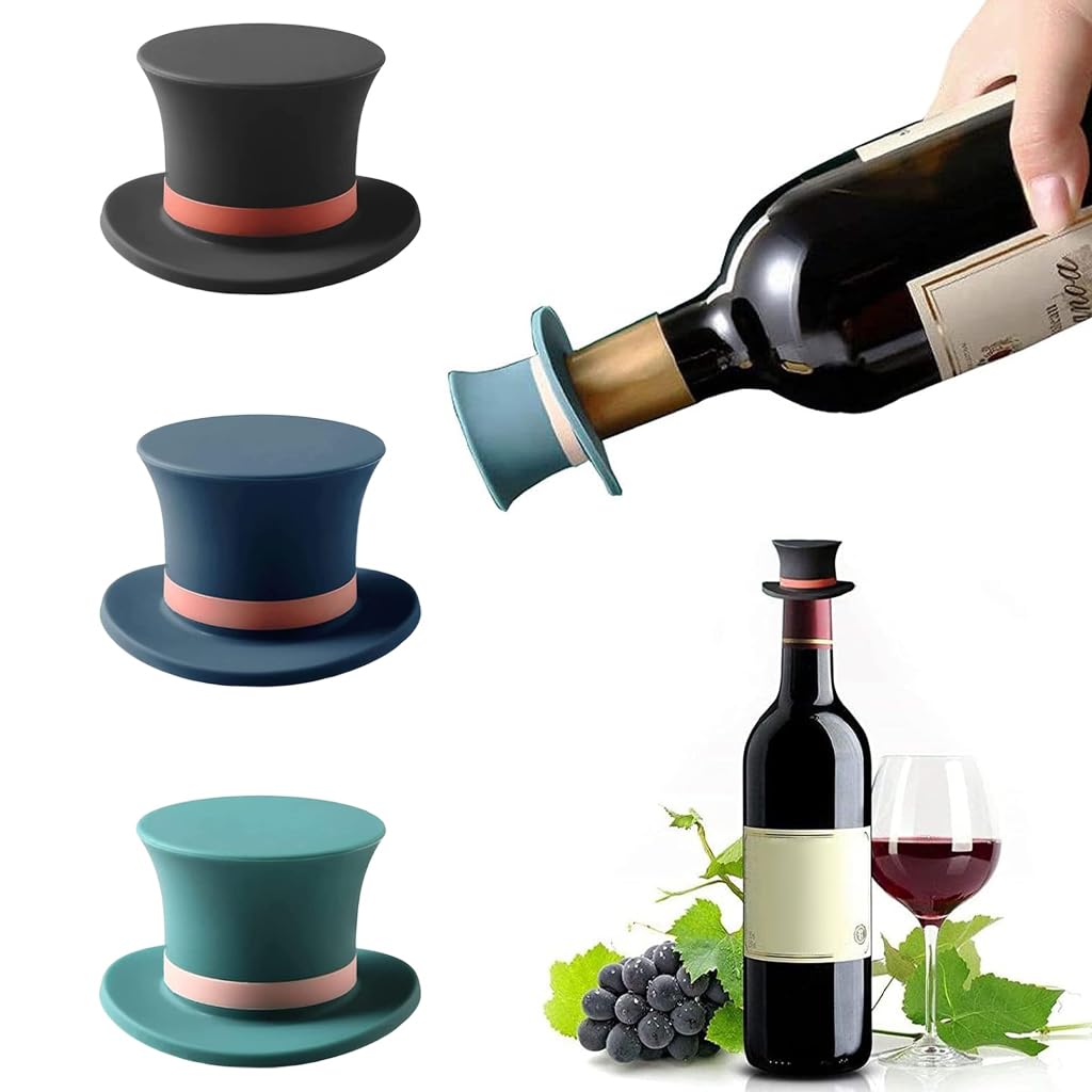 HASTHIP Wine Stoppers for Table Setting and Decoration featuring Hat Style Silicone | 3Pcs Reusable Universal Fit Plugs
