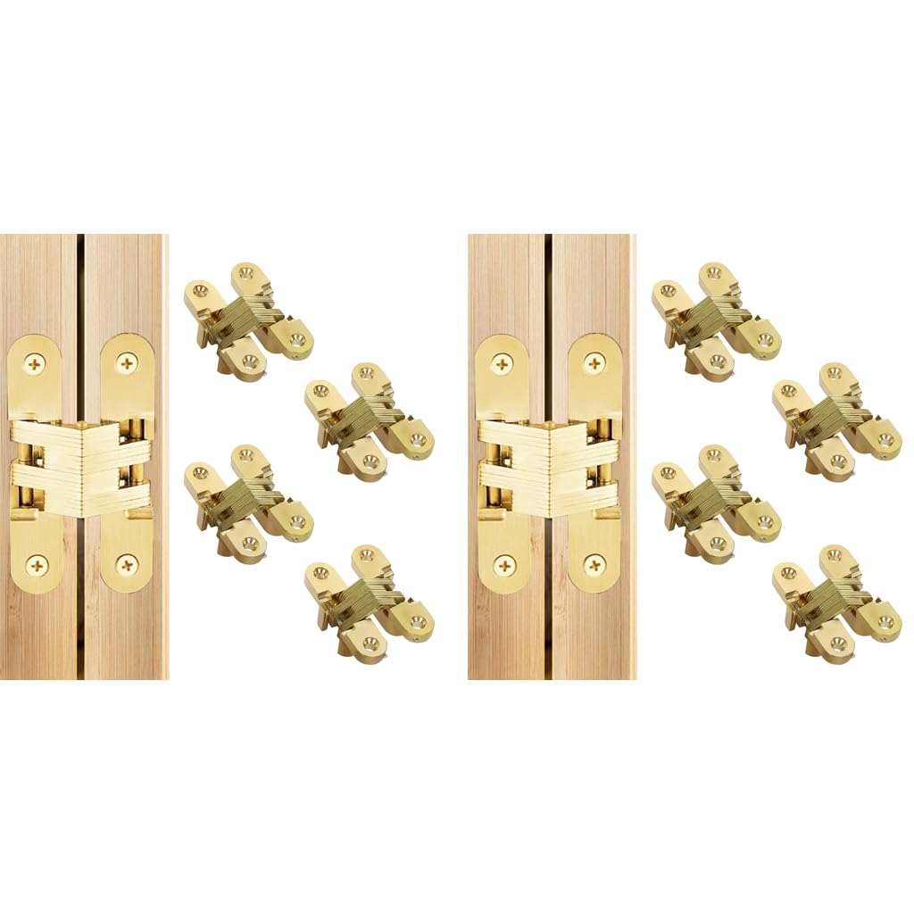 Serplex Door Hinges for Wooden Cabinets with Invisible Embedded Design | 8PCS Zinc Alloy Golden