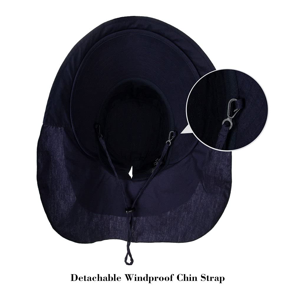 PALAY Fashion Wide Brim Hat for Women with 4.7 in Brim and Ponytail Hole | UV Protection Navy Blue Sun Hat