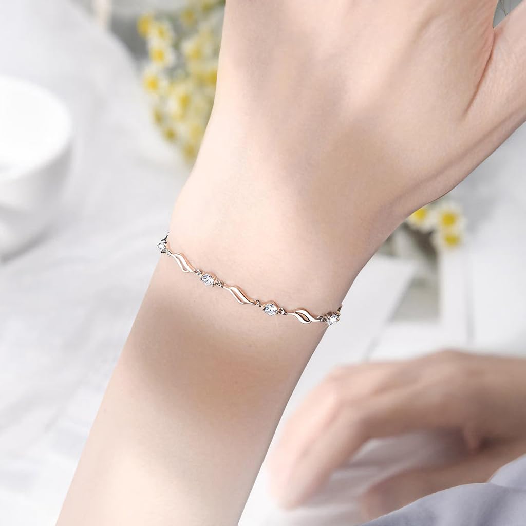 Zibuyu Crystal Bracelet for Women featuring Crystal Inlay and 16+4cm Adjustable Chain | Anti-Tarnish Design