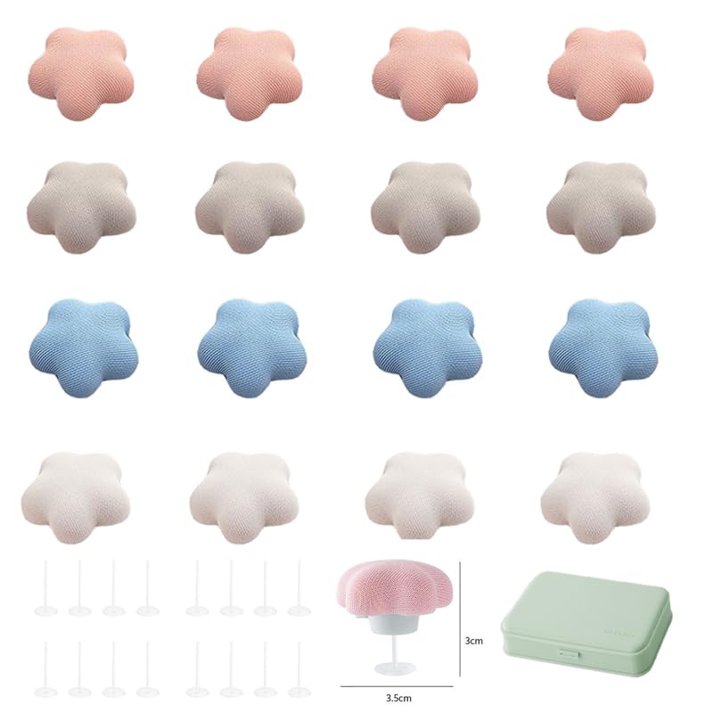 HASTHIP 16Pcs Star Duvet Pins 4-Colors Fabric Covered Duvet Pins Comforter Corner Clip Pins with Storage Case Removable Easy Duvet Pins, 3.5cm Dia