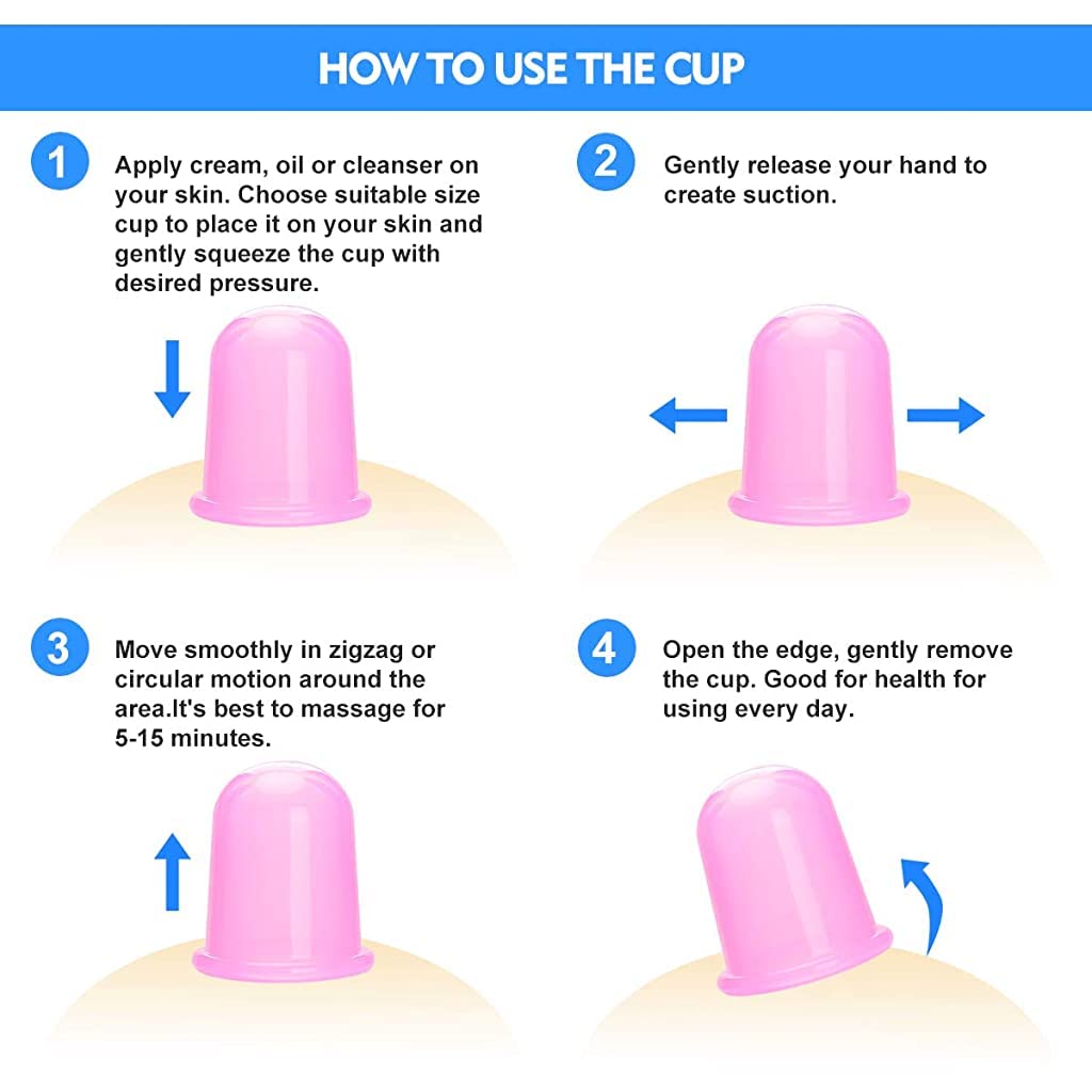 MAYCREATE Silicone Cupping Therapy Set for Face Neck and Body Massage with Strong Suction | Set of 4 Pink Cups