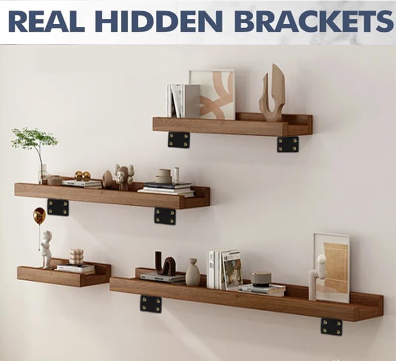 ZIBUYU Shelf Bracket for Wall Mounted Shelves with Hidden Support Design and 150 lbs Capacity | Rust Resistant Black Metal 6 in Set