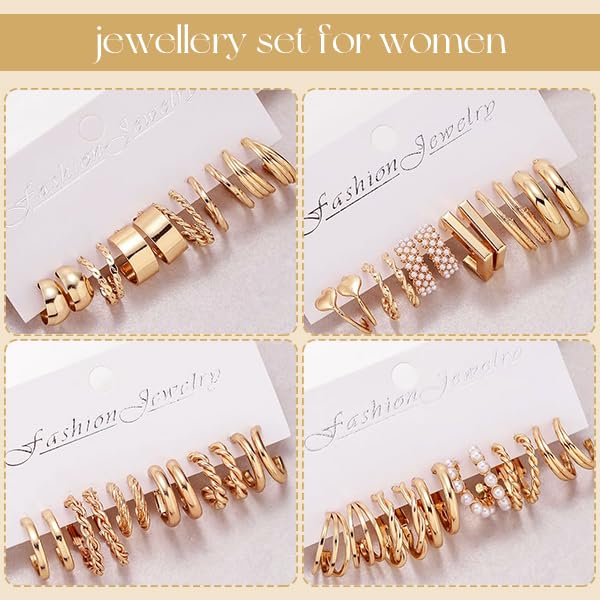 SANNIDHI Earrings Set for Women with 24 Pairs Golden Hoops and Studs | Zinc Alloy Gift Jewelry