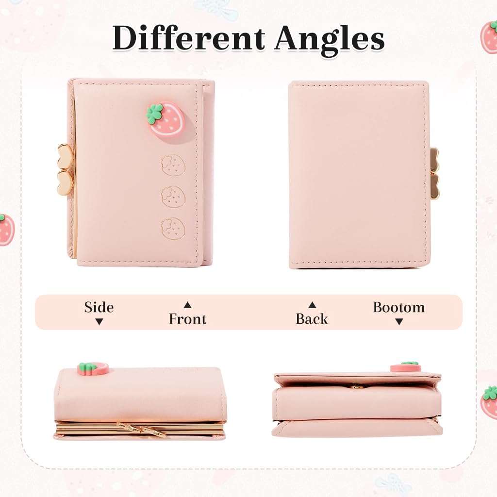 Zibuyu Card Holder Wallet for Women with Heart Photo Window 11x8 cm Pink Strawberry PU