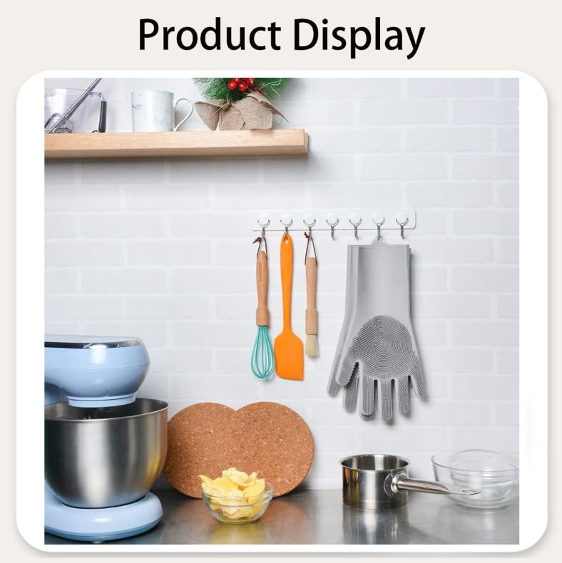 Zibuyu Rubber Hand Gloves for Kitchen Cleaning with Non Slip Grip and Soft Silicone Bristles