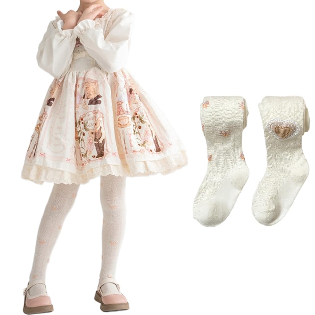 PALAY Cotton Stockings for Girls featuring Heart Jacquard Footed Design 2Pcs 80–95 cm White