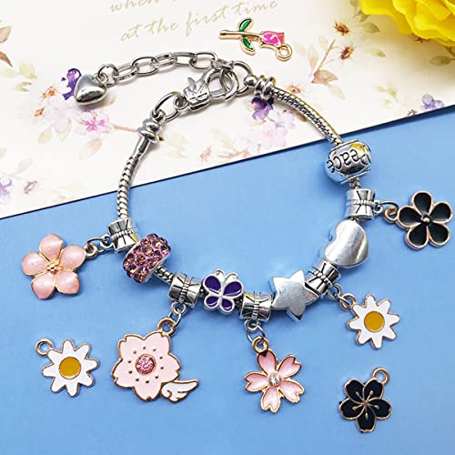 MAYCREATE® 180PCS Assorted Gold Plated Enamel Pendants Floral Themed Flower Charms for Jewelry Bracelet Earring Necklace Keychain DIY Accessories
