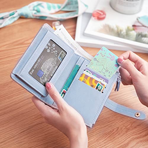 PALAY Small Purses for Women PU Leather Bifold Wallet Card Organizer Girl Wallet Solid Color Women Purse Viberant Blue Wallet for Girls